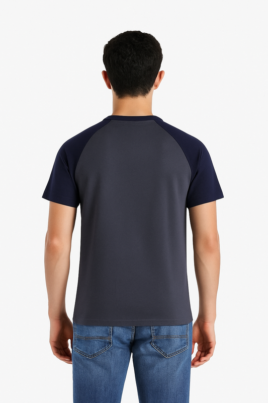 Contrast Raglan T-Shirt gray+navey(H-0004)