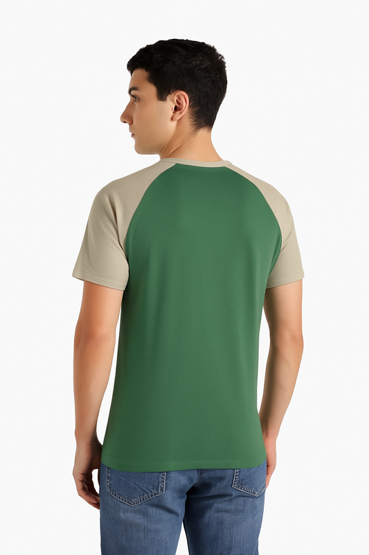 Contrast Raglan T-Shirt beige+green(H-0003)
