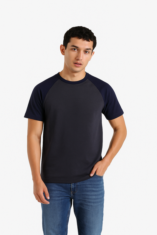 Contrast Raglan T-Shirt gray+navey(H-0004)