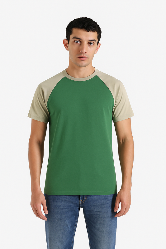 Contrast Raglan T-Shirt beige+green(H-0003)